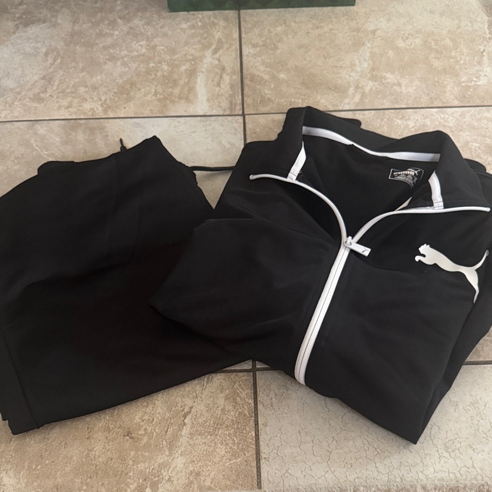 Puma Black and White Men's Warm up set. Jacket is XL. Pants are L
